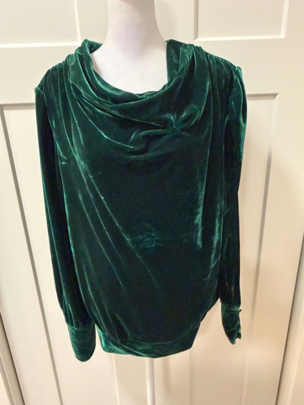 Green Velvet Draped Cowl Neck Top from Anthropologie